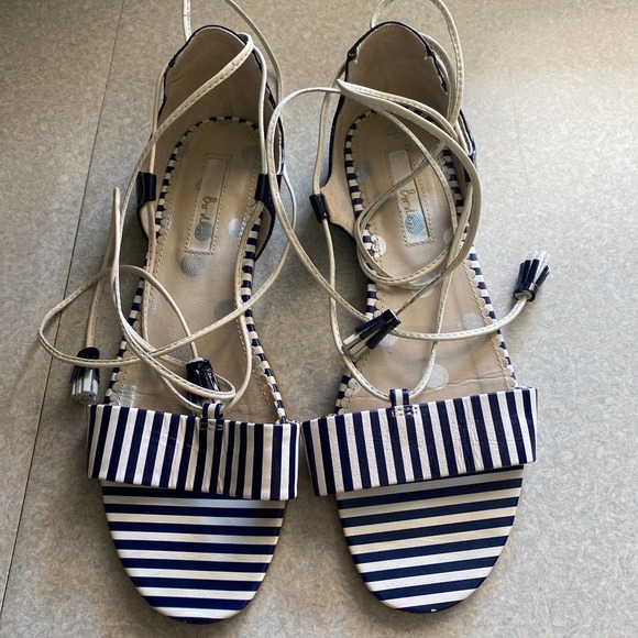 Boden White Navy Striped Sienna Leather Boating Coastal Grandma Nautical… - Picture 1 of 7